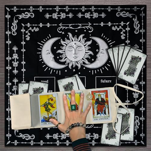 Knana Tarot Altar Cloth - Silk Mat for Reading with Tarot Card Bag - color: Tarot Card Layout