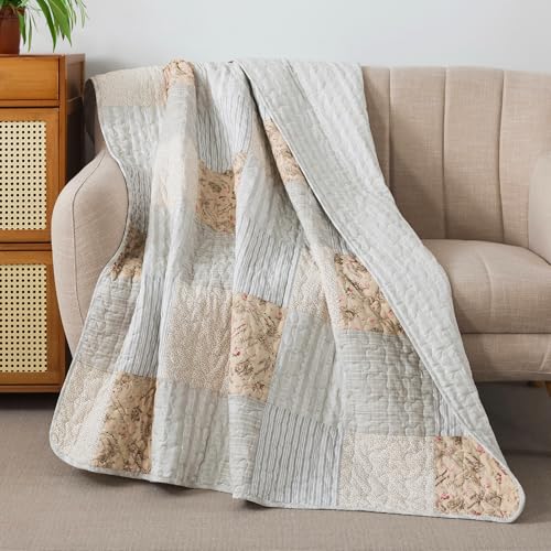 SLPR Cotton Quilted Throw Blanket, 50" x 60" Floral Farmhouse Patchwork Quilt, Shabby Chic Patchwork Throw Lap Quilt for Couch, Country Lane - color: Country Lane