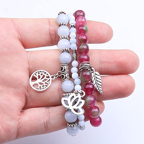 Tree of Life Yoga Healing Stone Bracelets,Multilayer Lotus Chakra Stone Reiki Bracelet Sets,Anxiety Crystal Natural Stone,for Women Stress Relief - style: Aquamarine + Tourmaline