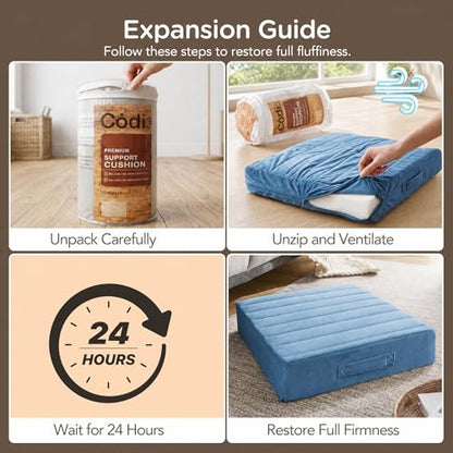 Codi Thick Replacement Couch Cushions 2 Sets, Upholstery Foam with Washable Covers for Sofa Cushion Chair Meditation - 24 × 24 × 5 Inch, High Density Foam, Blue - color: Blue, size: 24 Inch (Pack of 2)