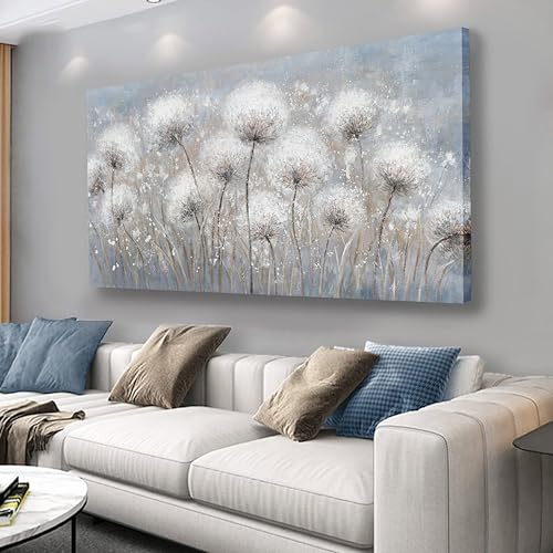 Belmrxne Large Dandelion Floral Wall White and Black Wall Decor Modern Aesthetic Artwork Trendy Canvas Painting for Living Room Bedroom Dining Room Office Home Decor 29x58 inch - color: White and Grey, size: 29"x58"