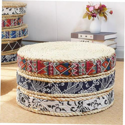 minkissy Woven Round Meditation Cushion 30cm Diameter X 7cm Height Natural Straw Floor Pillow Japanese Style Indoor Seating Pad for Yoga and Zen Practice