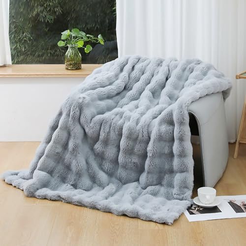 Ultra Soft Throw Blanket Grey Fluffy Blankets & Throws Faux Fur Blanket for Couch, Bed, Sofa Cozy Plush Warm Thick Velvet Blanket for Women, Men 50''x60'' - color: D-grey, size: 50''x60''