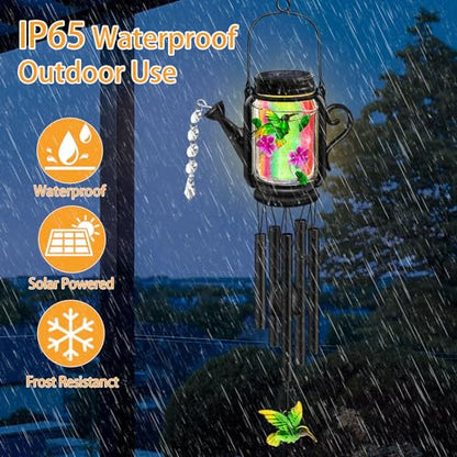 Solar Hummingbird Wind Chimes for Outside - Gifts for Mom Women Grandma,Solar Mason Jar Watering Can Hummingbird Light Unique Hanging Wind Chimes Outdoor,Yard Garden Terrace Courtyard - size: 1 pack-Hummingbird jar wind chime