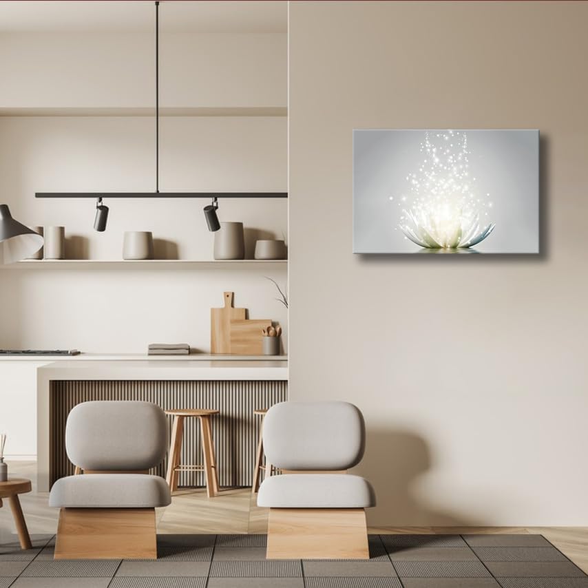 Zen Canvas Wall Art White Lotus Flower Meditation Picture Framed Art Lotus Flower Bloom in Water Canvas Wall Art Print For Yoga Spa Meditation Spiritual Room Bathroom Home Decoration 16x24inch