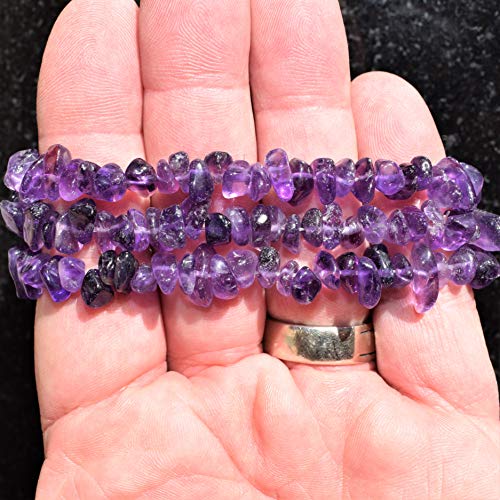 Zenergy Gems Charged Premium Natural Crystal Chip Bead Bracelet + Moroccan Selenite Charging Crystal [Included] - color: Amethyst (Premium - Dark)