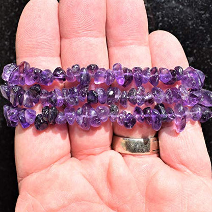 Zenergy Gems Charged Premium Natural Crystal Chip Bead Bracelet + Moroccan Selenite Charging Crystal [Included] - color: Amethyst (Premium - Dark)