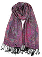 Achillea Reversible Paisley Pashmina Rave Scarf – Exotic Indian Shawls and Wraps for Evening Dresses, Festivals, All Seasons - color: Tapestry Fuchsia