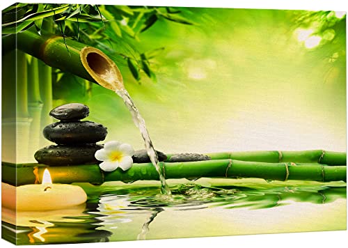 wall26 Canvas Print Wall Art Zen Green Bamboo Daisy Flower Massage Stone Spa Jungle Nature Wilderness Photography Realism Landscape Colorful Multicolor for Living Room, Bedroom, Bathroom - 12"x18" - color: A08-2203-vee11, size: 18"L x 12"W