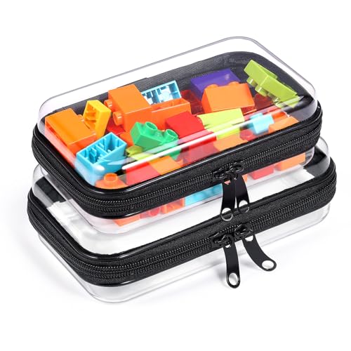 BOBOKA 2 Pack Zippered Hard Pouch, Clear Plastic Storage Box Containers Small Toiletry Bag, Clear Hard Shell Zipper Case for Small Items, Toys, Building Blocks, Puzzles, Cosmetics&Stationery, 2 Size - color: Black, size: 7.5inch+7inch