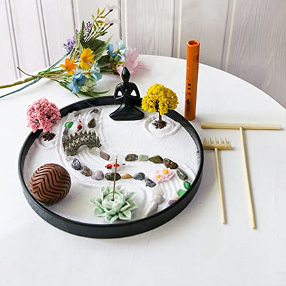 Meditation Yoga Zen Garden kit - Home Office DIY Japanese Mini Rock Sand Garden Desktop Chakra Shine Altar Zen Decor Zen Gifts for Adult w/Rake Tools Accessories Healing Crystal Sphere