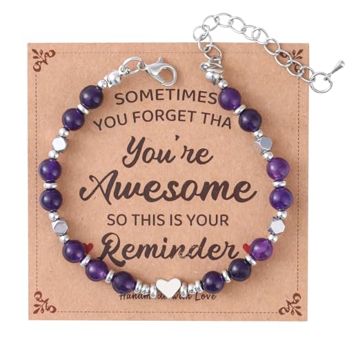 Birthday Bracelet: 6mm Natural Stone Healing Bracelet Inspirational Self-Care Gifts for Women, Mom, Daughter, Wife, Coworkers, Friend, Bestie, Granddaughter - color: Purple