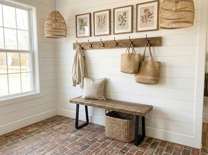 Rustic Revival Reclaimed Barnwood Bench, Solid Wood with Metal Base, Modern Farmhouse Style, 2-Inch Thick Top, for Entryway, Bedroom, Living Room (30x12) - size: 30x12