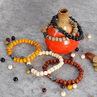 MILAKOO 5 Pcs Wooden Beaded Bracelet Bangle for Men and Women Elastic - style: Black Cross