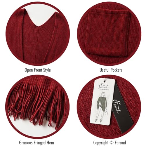 Ferand Shawl Wraps for Women, Cozy Lightweight Poncho Cape with Pockets, Warm for Fall Winter Travel - color: Burgundy