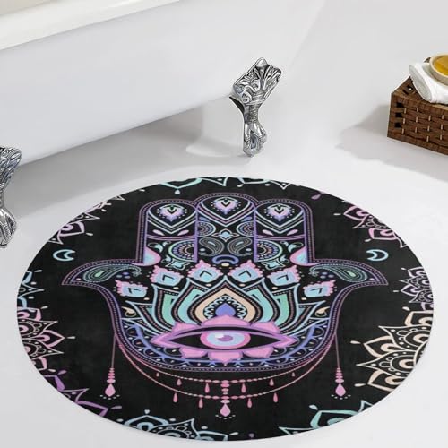 Hamsa Hand of Fatima Meditation Mandala Ultra Soft Non-Slip Area Rugs Indoor Coral Velvet Floor Mat Short Flannel Carpet for Living Room Bedroom Dining Room