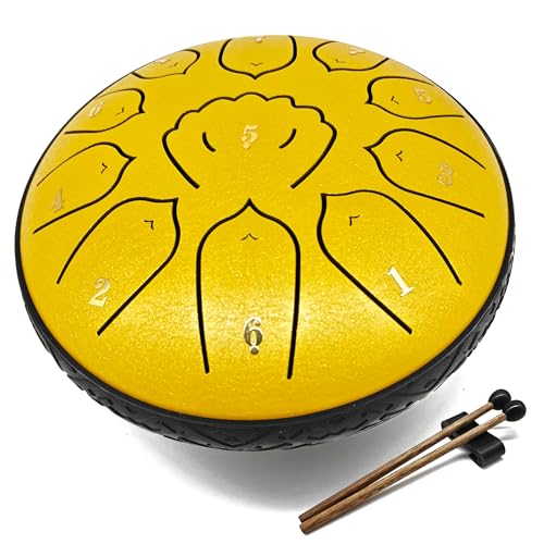 Rain Drum for Outside Garden, MIUYA 6 Inch 11 Notes Steel Tongue Drum for Adults, Beginner Percussion Instrument for Meditation Yoga, Sunlit Gold - color: Sunlit Gold