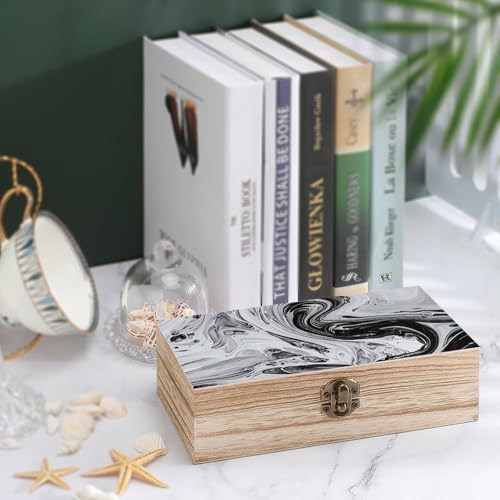 Black Grey Wooden Storage Box Decorative Trinket Keepsake Box Wood Jewelry Organizer Box for Bedroom Office with Hinged Lid And Front Clasp