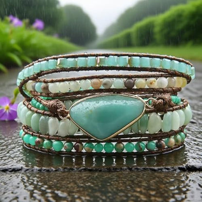 Boho Wrap Bracelet for Women, Handmade Natural Imperial Jasper Multi-Layer Stone Beaded Bracelet, Bohemian Healing Crystal Stone Jewelry Gifts - color: Amazonite #3