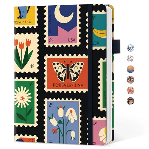 Taja Pretty Lined Journal for Women, Aesthetic Cute Hardcover Leather Journal for Writing, A5 College Ruled Notebook for Work & Note Taking, Perfect for Office School Home, 160 Pages, Stamp - color: E-Stamp, style: A-Lined