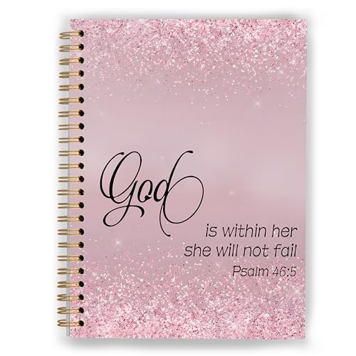 Pretty Pink Christian Notebook, Church Notes Notebook, God is Within Her She Will Not Fall Prayer Bible Journal for Woman, Psalm 46:5 Spiral Notebooks 5.5x8.3 Inch - color: Color_11