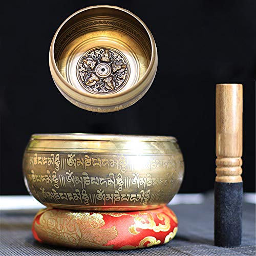 Tibetan Singing Bowl Set,Carved with Five Buddha Statues and Mentra of Om Mane Padme Hum,For Sound Healing,Meditation,Yoga,Relaxation,Chakra Balance,Handmade in Nepal(6.5inches) - color: Five Buddha, size: 16.5cm