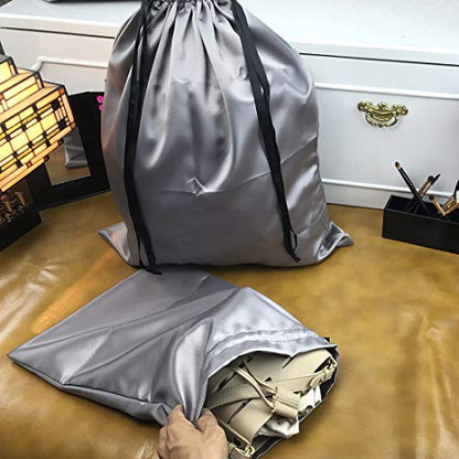 PlasMaller Dust Cover Storage Bags Thick Silk Cloth Pouch with Drawstring For Luxuries Handbags Tote Purses Shoes Boots, Silver (19.6 x 23.6 in) - size: 19.6 x 23.6 in