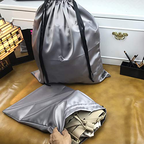 PlasMaller Dust Cover Storage Bags Thick Silk Cloth Pouch with Drawstring For Luxuries Handbags Tote Purses Shoes Boots, Silver (15.7 x 19.6 in) - size: 15.7 x 19.6 in