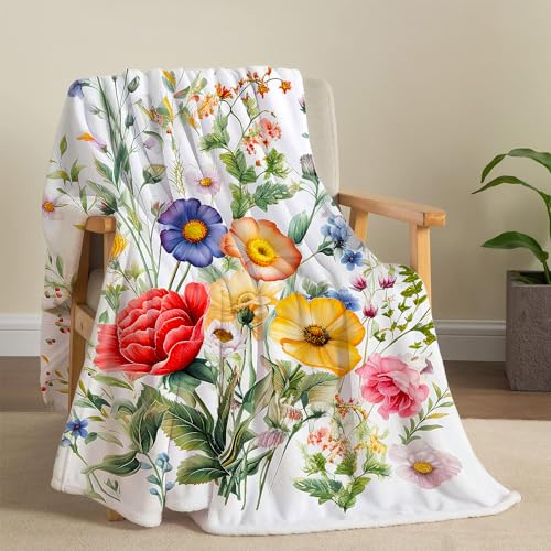 Floral Blanket Vintage Flowers Blankets Butterfly Wildflowers Throw Blanket Soft Cozy Flannel Fleece Throw Blanket Colorful Daisy Plants Bed Blanket for Couch Sofa, 50"×60" - color: Daisy, size: 50"×60"