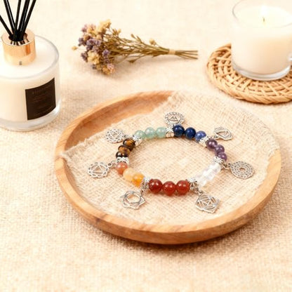 7 Chakra Healing Bracelet with Natural stones for Energy Healing & Balance, Stretch Beaded Jewelry for Energy Balance, Meditation, Yoga, Gift for Women