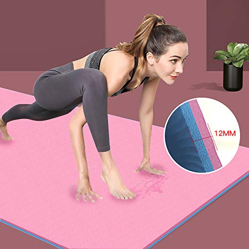 Hatha Yoga Extra Thick TPE Yoga Mat - 72"x 32" Thickness 1/2 Inch -Eco Friendly SGS Certified - With High Density Anti-Tear Exercise Bolster For Home Gym Travel & Floor Outside - color: Pink/Blue