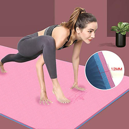Hatha Yoga Extra Thick TPE Yoga Mat - 72"x 32" Thickness 1/2 Inch -Eco Friendly SGS Certified - With High Density Anti-Tear Exercise Bolster For Home Gym Travel & Floor Outside - color: Pink/Blue