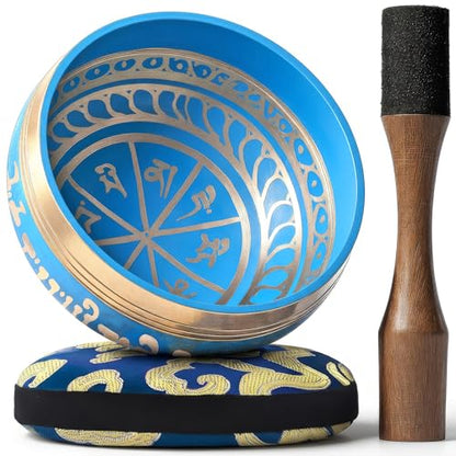 Silent Mind Tibetan Singing Bowl Set – Easy to Play & Beginner Friendly Meditation Bowl with Cushion & Mallet | Stress Relief & Mindfulness | Gift-Ready - color: Blue, size: Without Case