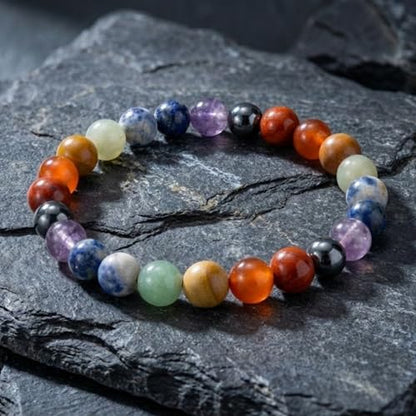 The Alchemist's Arcanum Adjustable Beaded Wrist Accessory for Men and Women, Stretch Fit Stone Bead Jewelry for Daily Wear and Gifting - color: 7 Chakra & Hematite Beads