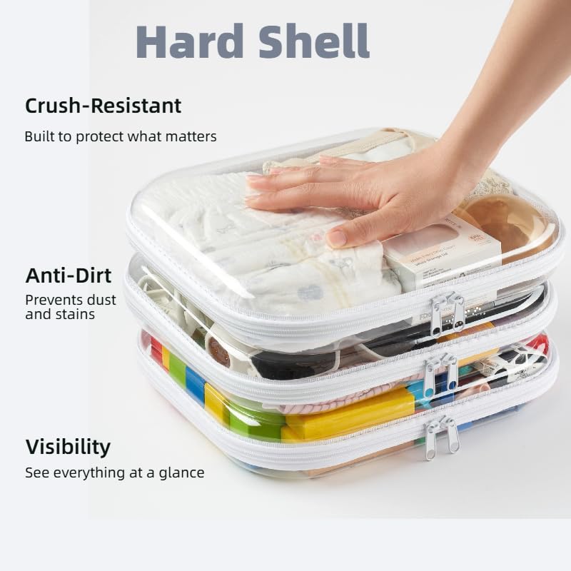 6-Pack Large Clear Hard Shell Zipper Pouches, Clear Zipper Bags, Hard Case Pouches for Purse & Diaper Bag Organizer,and Travel Essentials（6L） - size: 6L