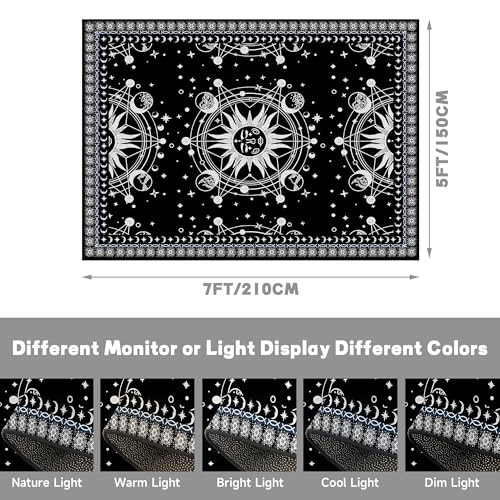 5' X 7' Sun and Moon Rug Boho Celestial Area Rugs for Bedroom Dorm Living Room Bohemian Occult Crescent Solar Stars Galaxy Floor Mat Pad Doormat Carpet,150 X 210cm,Black