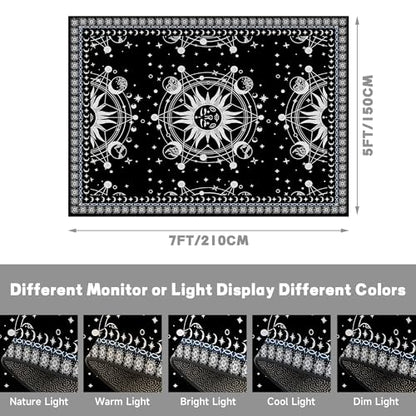 5' X 7' Sun and Moon Rug Boho Celestial Area Rugs for Bedroom Dorm Living Room Bohemian Occult Crescent Solar Stars Galaxy Floor Mat Pad Doormat Carpet,150 X 210cm,Black