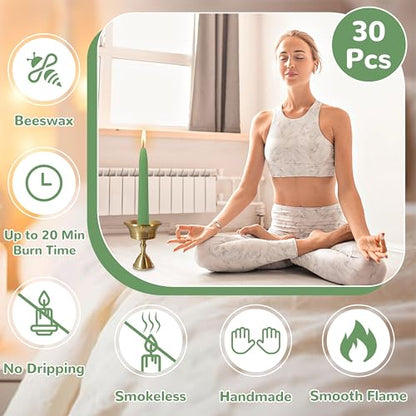 20 Min Sage Green Meditation Candles – 30 Pack, Includes Mini Candle Holder & 12 Wax Dots, Slow Burn, Natural Unscented, Yoga Prayer Mindfulness & Relaxation - color: Green, size: 30 Pack