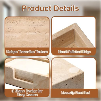 Guest Towel Holder Natural Travertine Bathroom Napkin Holder Luxe Stone Napkin Holder for Bathroom,Stylish Guest Towel Holder Tray for Bathroom Vanity Toilet Dining Table, Beige - size: 9.5 x 5.4 Inch