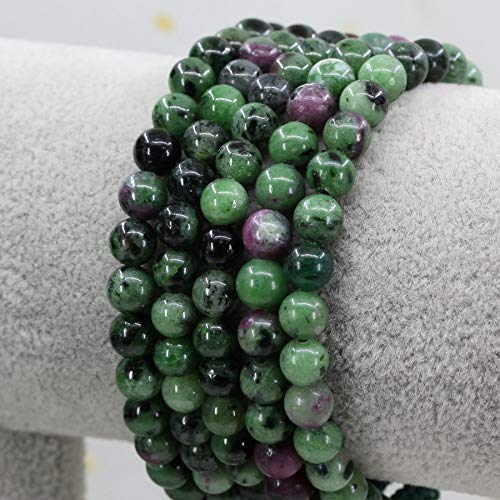 Keleny Natural Gemtone 6mm Round Beads Crystal Adjustable Braided Macrame Tassels Bracelets Unisex - color: Green Ruby in Zoisite