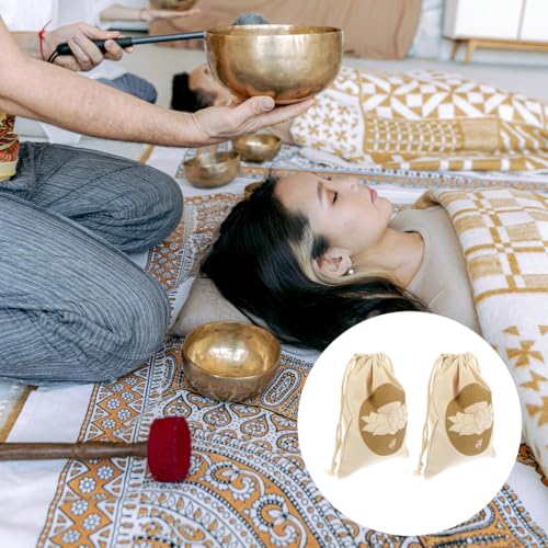 2 Pcs Buddha Sound Bowl Storage Bags with Drawstring Cotton Linen Meditation Bowl Pouches for Tibetan Singing Bowls Compact Protective Travel Carrying Pouches