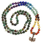 Bivei 7 Chakra 108 Mala Beads Bracelet Real Gemstone Yoga Meditation Hand Knotted Mala Prayer Bead Necklace - size: 6mm, style: Lotus OM - African Turquoise