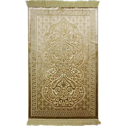 Modefa Luxury Velvet Prayer Rug with Prayer Beads | Soft Elegant Muslim Turkish Janamaz Sajada Carpet for Men and Women | Plain Solid Prayer Mat Ramadan Eid Gift - Paisley (Golden Yellow) - color: Golden Yellow
