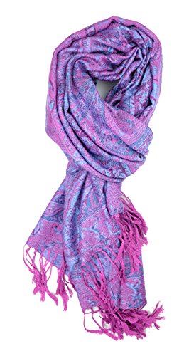 Plum Feathers Tapestry Ethnic Paisley Pattern Pashmina Shawl Scarf, Womens Pashmina Shawl Wrap with Fringes - color: Purple Tapestry