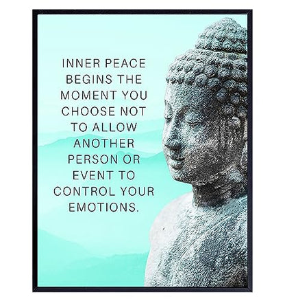 Buddha Art 11x14 - Inspirational Meditation Spa, Yoga, Meditation Room Decor - Motivational Quotes Zen Wall Art - spiritual New Age Gifts for Women - Teal Blue Positive Quotes - Motivation Inspiration - size: 11"L x 14"W, style: Unframed