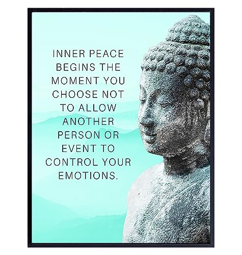 Buddha Art 11x14 - Inspirational Meditation Spa, Yoga, Meditation Room Decor - Motivational Quotes Zen Wall Art - spiritual New Age Gifts for Women - Teal Blue Positive Quotes - Motivation Inspiration - size: 11"L x 14"W, style: Unframed