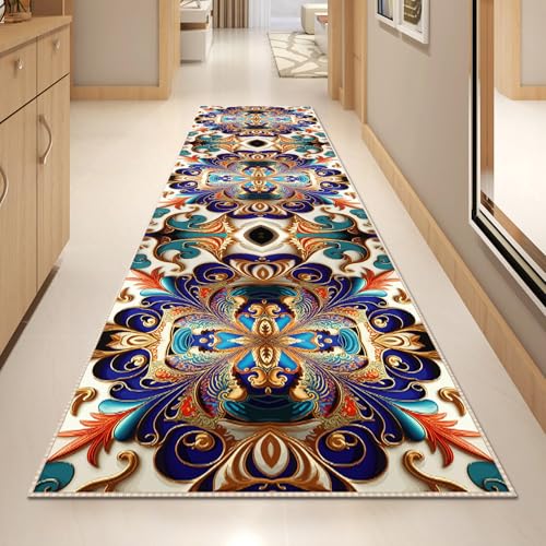 Washable Corridor Runner Rug, Non-Slip Vintage Hallway Rug Runner with Upgrade Rubber Backing, Stain Resistant Faux Wool Distressed Carpet for Bedroom Kitchen Laundry Corridor Balcony (142" x 35.5") - size: 2'11" x 11'10" (Runner)