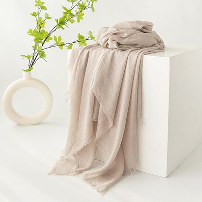 INOGIH Large Long Lightweight Cotton Linen Shawl Wrap for Women - Soft Breathable Four Season Scarf Shawl Beach Gauze 75”×40” - color: Khaki