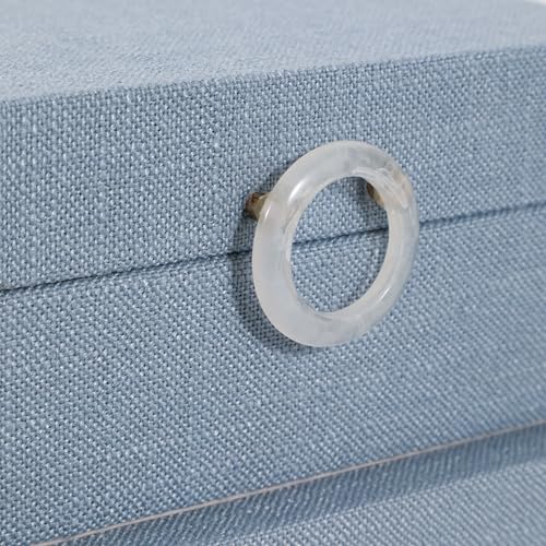 Sagebrook Home Set of 2 Decorative Storage Boxes with Lids - Fabric Covered MDF & Wood, Acrylic Handles - Home & Office Organizer - 9" & 7" Blue
