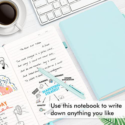 feela 3 Pack Notebooks Journals Bulk, Hardcover Notebook Classic Ruled Lined Journals with Pen Holder for Women Girls School Business Supplies, with 3 Black Pens, 120 GSM, 5.1”x8.3”, A5, Sky Blue - color: 3 Sky Blue